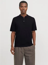 Jack & Jones Kurzarmpullover JJEEMIL KNIT RELAXED POLO SS SN Schwarz/Dunkelblau/Lila