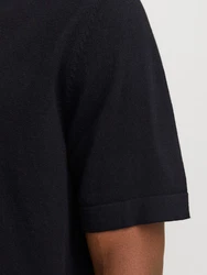 Jack & Jones Kurzarmpullover JJEEMIL KNIT RELAXED POLO SS SN Schwarz/Dunkelblau/Lila