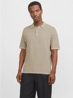 Jack & Jones Kurzarmpullover JJEGEORGE KNIT POLO SS SN Khaki/Braun/Beige