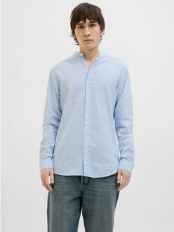 Jack & Jones Langarmhemd JJEBREEZE BAND SHIRT LS SN Hellblau/Blau