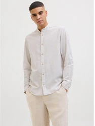 Jack & Jones Langarmhemd JJESUMMER BAND SHIRT LS SN Weiß/Khaki/Beige/Creme/Grau