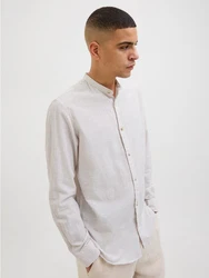 Jack & Jones Langarmhemd JJESUMMER BAND SHIRT LS SN Weiß/Khaki/Beige/Creme/Grau