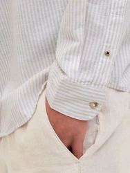 Jack & Jones Langarmhemd JJESUMMER BAND SHIRT LS SN Weiß/Khaki/Beige/Creme/Grau