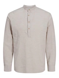 Jack & Jones Langarmhemd JJESUMMER HALF PLACKET SHIRT LS SN Khaki/Weiß/Beige/Braun