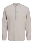 Jack & Jones Langarmhemd JJESUMMER HALF PLACKET SHIRT LS SN Khaki/Weiß/Beige/Braun