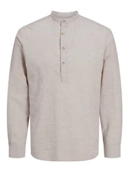 Jack & Jones Langarmhemd JJESUMMER HALF PLACKET SHIRT LS SN Khaki/Weiß/Beige/Braun