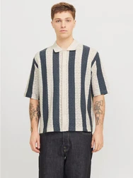 Jack & Jones Polokragenpullover JORTYLER KNIT SS POLO SN Beige/Blau/Grau