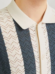 Jack & Jones Polokragenpullover JORTYLER KNIT SS POLO SN Beige/Blau/Grau
