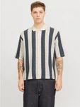 Jack & Jones Polokragenpullover JORTYLER KNIT SS POLO SN Beige/Blau/Grau