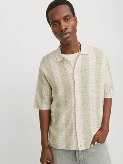 Jack & Jones Polokragenpullover JORTYLER KNIT SS POLO SN creme/mint