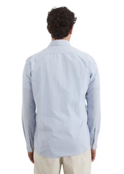 Marc O'Polo Langarmhemd Bio-Baumwoll-Mix Grau/Hellblau/Blau