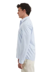 Marc O'Polo Langarmhemd Bio-Baumwoll-Mix Grau/Hellblau/Blau