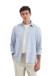 Marc O'Polo Langarmhemd Bio-Baumwoll-Mix Grau/Hellblau/Blau