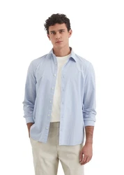 Marc O'Polo Langarmhemd Bio-Baumwoll-Mix Grau/Hellblau/Blau