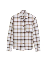 TOM TAILOR Langarmhemd Relaxed-Fit Freizeithemd Weiß/Beige/Braun