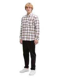 TOM TAILOR Langarmhemd Relaxed-Fit Freizeithemd Weiß/Beige/Braun