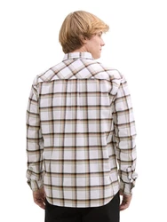 TOM TAILOR Langarmhemd Relaxed-Fit Freizeithemd Weiß/Beige/Braun