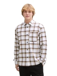 TOM TAILOR Langarmhemd Relaxed-Fit Freizeithemd Weiß/Beige/Braun