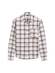 TOM TAILOR Langarmhemd Relaxed-Fit Freizeithemd Weiß/Beige/Braun
