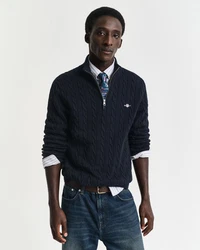 Gant Strickpullover Troyer COTTON CABLE HALF ZIP Dunkelblau/Schwarz