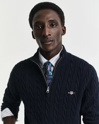 Gant Strickpullover Troyer COTTON CABLE HALF ZIP Dunkelblau/Schwarz