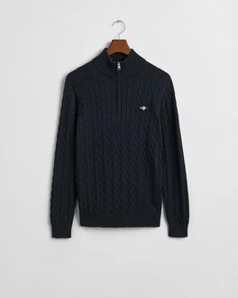 Gant Strickpullover Troyer COTTON CABLE HALF ZIP Dunkelblau/Schwarz