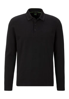 BOSS GREEN Langarm-Poloshirt Plisy grün