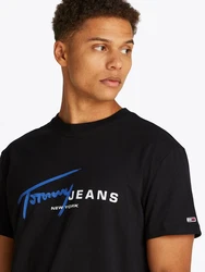 Tommy Jeans Kurzarmshirt TJM REG SIGNTR DNA TEE EXT Mit Rundhalsausschnitt Schwarz/Hellblau