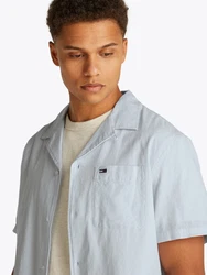 Tommy Jeans Kurzarmhemd TJM LINEN BLEND CAMP SS EXT Hellblau/Grau/Blau