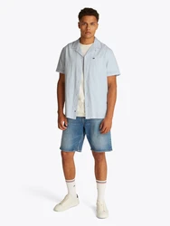 Tommy Jeans Kurzarmhemd TJM LINEN BLEND CAMP SS EXT Hellblau/Grau/Blau