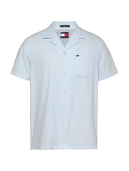 Tommy Jeans Kurzarmhemd TJM LINEN BLEND CAMP SS EXT Hellblau/Grau/Blau
