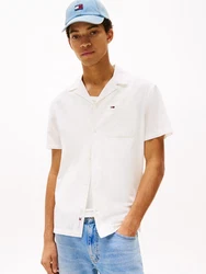 Tommy Jeans Kurzarmhemd TJM LINEN BLEND CAMP SS EXT Khaki/Weiß/Creme/Hellblau/Beige