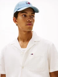 Tommy Jeans Kurzarmhemd TJM LINEN BLEND CAMP SS EXT Khaki/Weiß/Creme/Hellblau/Beige