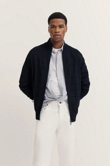 bugatti Strickjacke mit Reißverschluss Schwarz/Braun/Grau/Creme/Hellblau/Dunkelblau