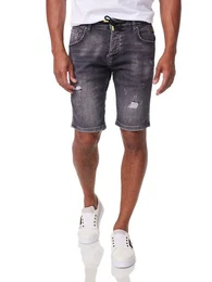 Jeansbermudas Herren Jeansshort im Destroyed Look mit Stretch Schwarz W33