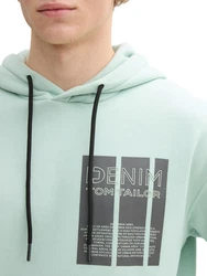 TOM TAILOR Sweatshirt Hoodie mit Logo Print dunkelgrau / mint