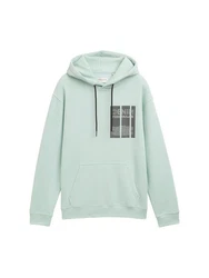 TOM TAILOR Sweatshirt Hoodie mit Logo Print dunkelgrau / mint