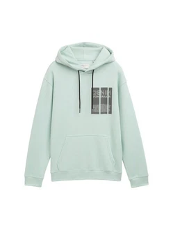 TOM TAILOR Sweatshirt Hoodie mit Logo Print dunkelgrau / mint