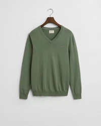 Gant Strickpullover CLASSIC COTTON V-NECK Dunkelgrün/Grün