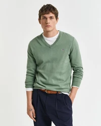 Gant Strickpullover CLASSIC COTTON V-NECK Dunkelgrün/Grün
