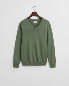 Gant Strickpullover CLASSIC COTTON V-NECK Dunkelgrün/Grün