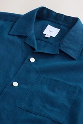Next Kurzarmhemd mit Kubakragen Blau/Hellblau