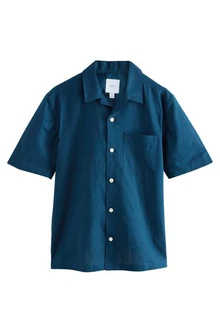 Next Kurzarmhemd mit Kubakragen Blau/Hellblau Next Kurzarmhemd mit Kubakragen Blau/Hellblau