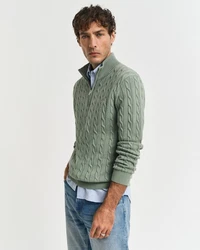 Gant Strickpullover Troyer COTTON CABLE HALF ZIP Dunkelgrün/Grün