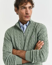 Gant Strickpullover Troyer COTTON CABLE HALF ZIP Dunkelgrün/Grün