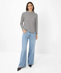 Brax Strickpullover Langarmshirt STYLE.BILLY Dunkelblau/Weiß/Braun