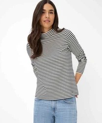 Brax Strickpullover Langarmshirt STYLE.BILLY Dunkelblau/Weiß/Braun