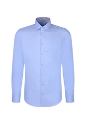 seidensticker Langarmhemd Business Hemd Shaped Fit Hellblau/Dunkelblau/Blau