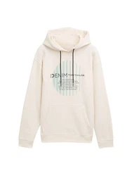 TOM TAILOR Denim Sweatshirt Hoodie mit Logo Print Beige/Khaki/Creme/Weiß
