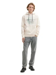 TOM TAILOR Denim Sweatshirt Hoodie mit Logo Print Beige/Khaki/Creme/Weiß